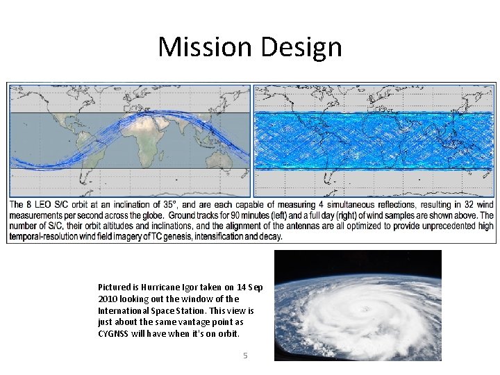 Mission Design Pictured is Hurricane Igor taken on 14 Sep 2010 looking out the