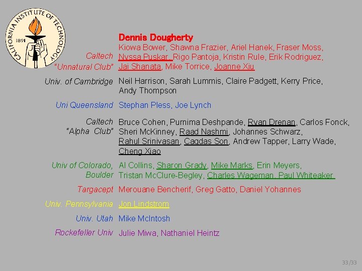 Dennis Dougherty Kiowa Bower, Shawna Frazier, Ariel Hanek, Fraser Moss, Caltech Nyssa Puskar, Rigo