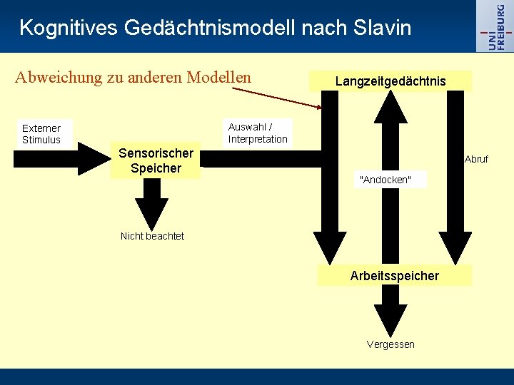 Kognitives Gedächtnismodell nach Slavin Abweichung zu anderen Modellen Auswahl / Interpretation Externer Stimulus Langzeitgedächtnis