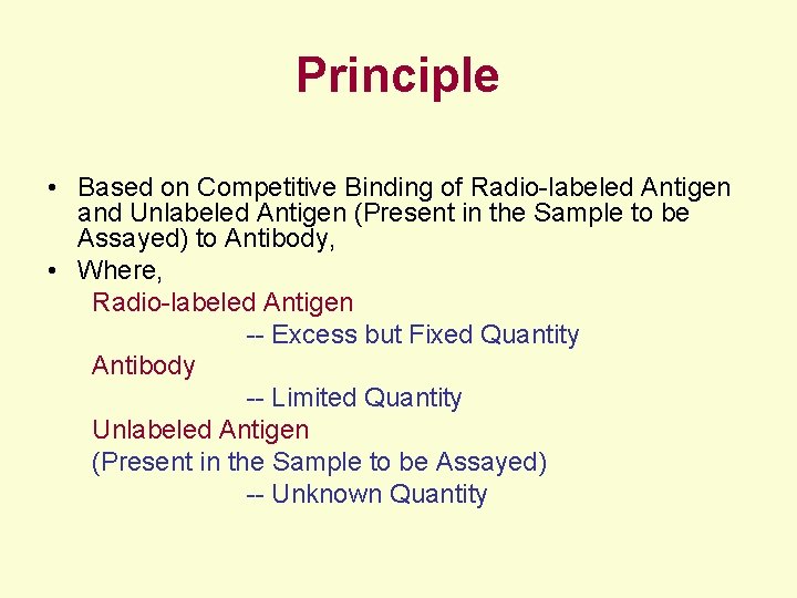 Principle • Based on Competitive Binding of Radio-labeled Antigen and Unlabeled Antigen (Present in