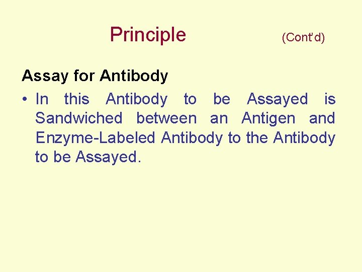  Principle (Cont’d) Assay for Antibody • In this Antibody to be Assayed is