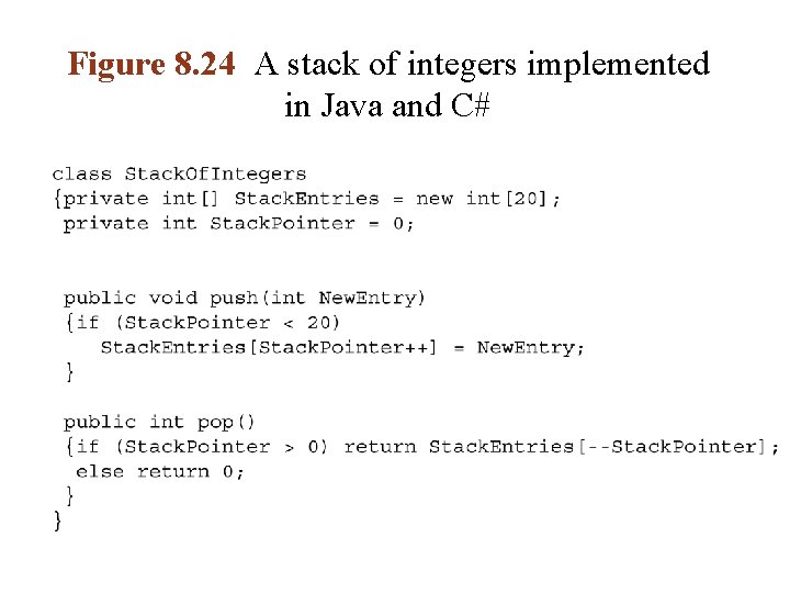 Figure 8. 24 A stack of integers implemented in Java and C# 