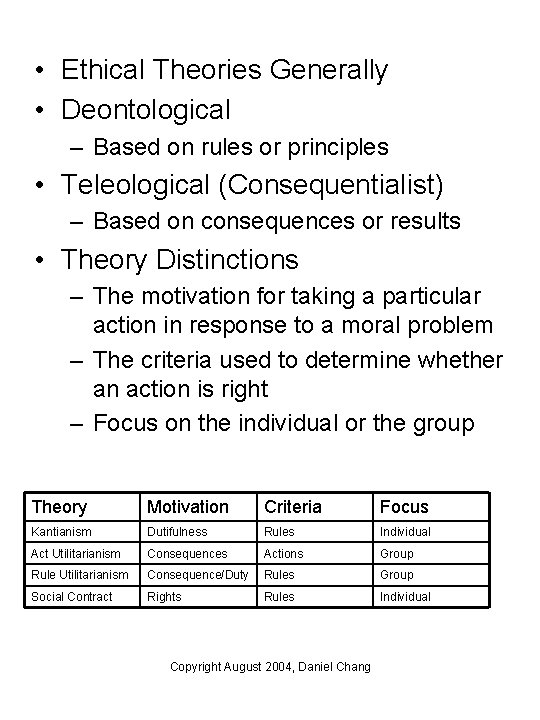 • Ethical Theories Generally • Deontological – Based on rules or principles • • Ethical Theories Generally • Deontological – Based on rules or principles •