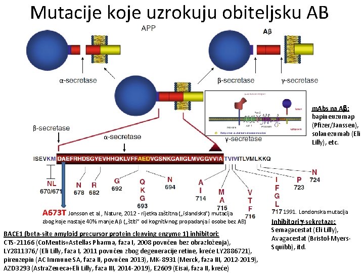 Mutacije koje uzrokuju obiteljsku AB m. Abs na A : bapineuzumap (Pfizer/Janssen), solanezumab (Eli