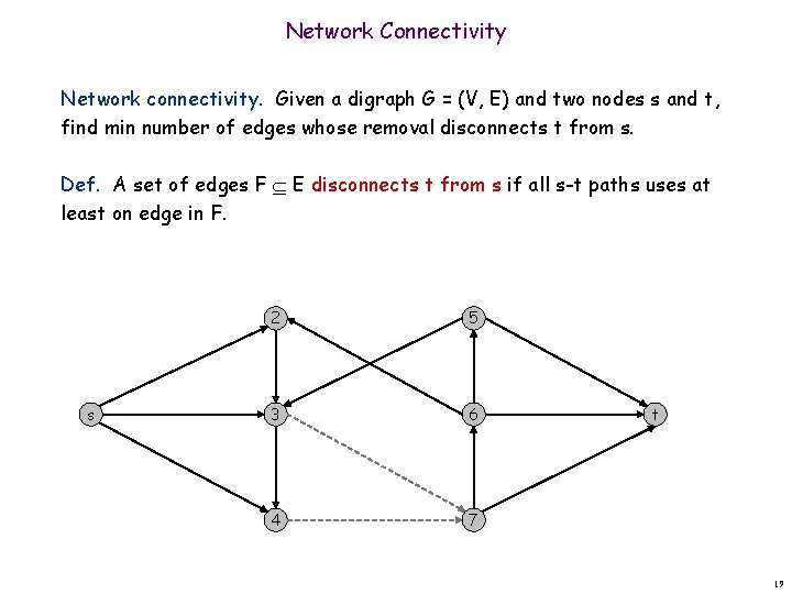 Network Connectivity Network connectivity. Given a digraph G = (V, E) and two nodes