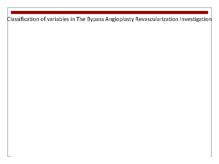 Classification of variables in The Bypass Angioplasty Revascularization Investigation 