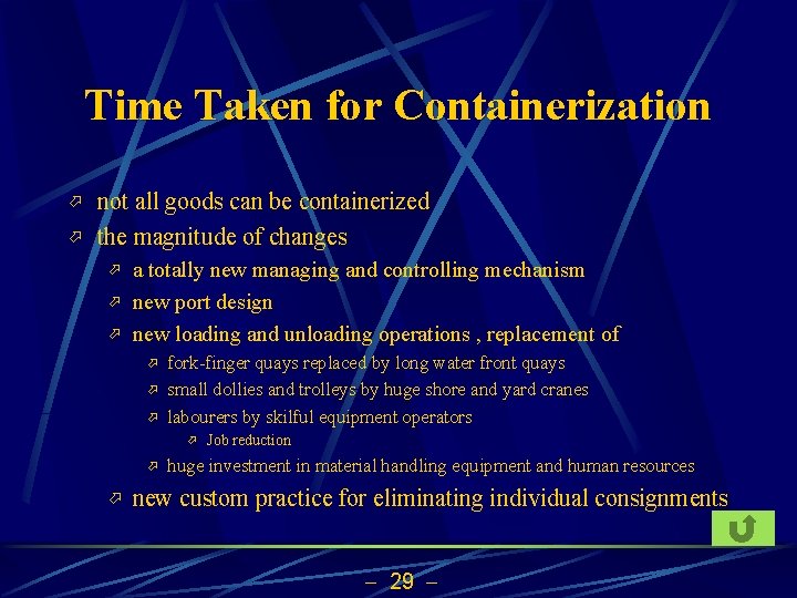 Time Taken for Containerization ö ö not all goods can be containerized the magnitude