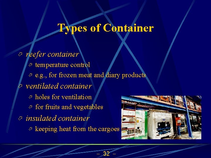 Types of Container ö reefer container ö ö ö ventilated container ö ö ö