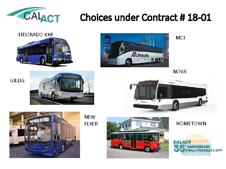 Choices under Contract # 18 -01 El. DORADO XHF MCI NOVA GILLIG NEW FLYER