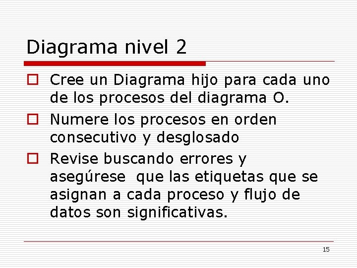 Diagrama nivel 2 o Cree un Diagrama hijo para cada uno de los procesos Diagrama nivel 2 o Cree un Diagrama hijo para cada uno de los procesos