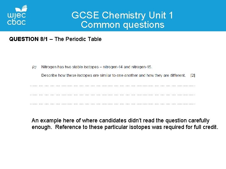 GCSE Chemistry Unit 1 Common questions Contact QUESTIONDetails 8/1 – The Periodic Table Liane
