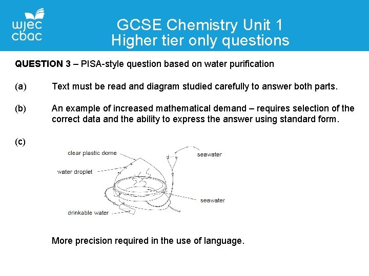 GCSE Chemistry Unit 1 Higher tier only questions Contact QUESTIONDetails 3 – PISA-style question