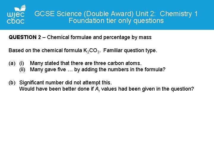 GCSE Science (Double Award) Unit 2: Chemistry 1 Foundation tier only questions Contact QUESTIONDetails