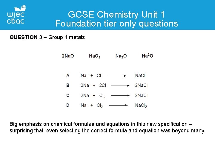 GCSE Chemistry Unit 1 Foundation tier only questions QUESTION 3 – Group 1 metals