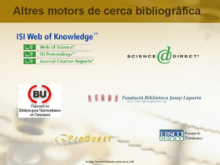 Altres motors de cerca bibliogràfica © 2006 Plataforma Bioinformàtica de la UAB 