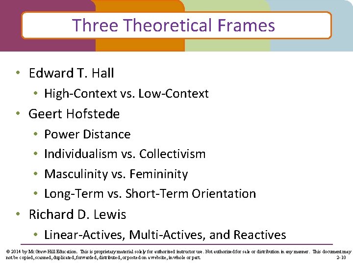 Three Theoretical Frames • Edward T. Hall • High-Context vs. Low-Context • Geert Hofstede