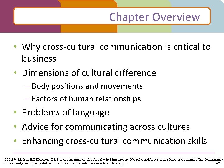 Chapter Overview • Why cross-cultural communication is critical to business • Dimensions of cultural