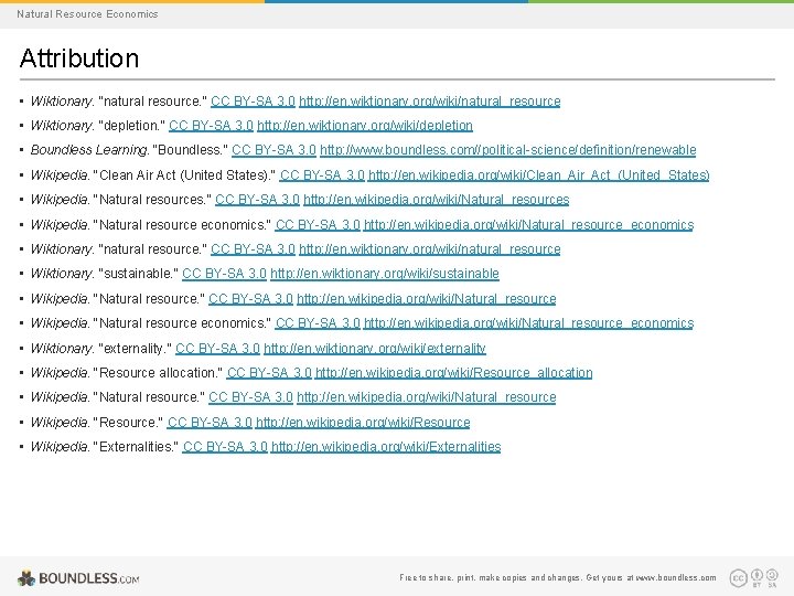 Natural Resource Economics Attribution • Wiktionary. "natural resource. " CC BY-SA 3. 0 http: