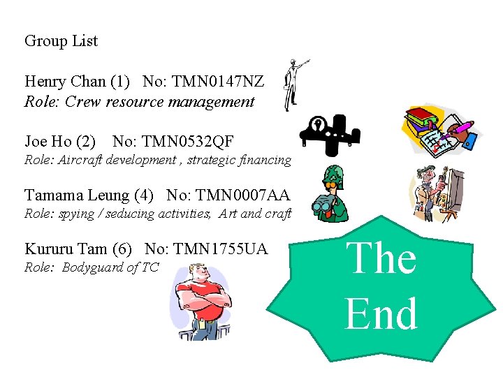 Group List Henry Chan (1) No: TMN 0147 NZ Role: Crew resource management Joe