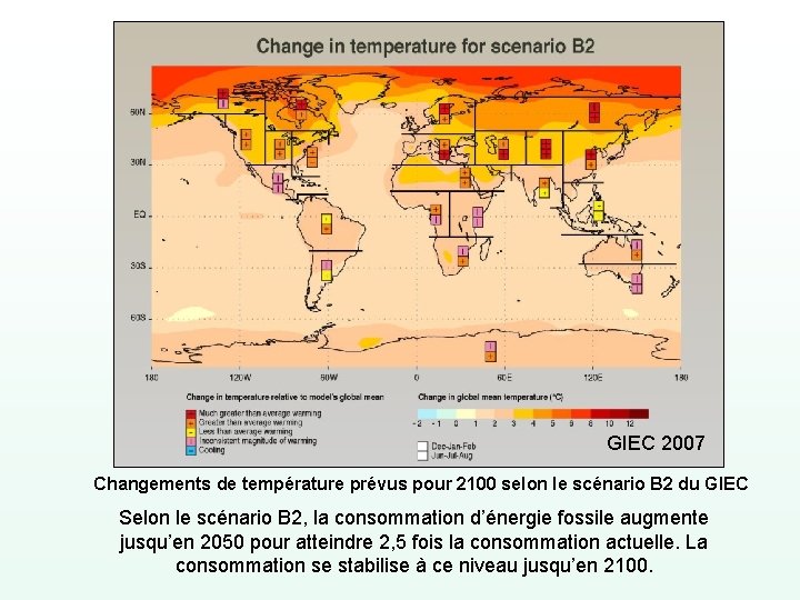 GIEC 2007 Changements de température prévus pour 2100 selon le scénario B 2 du