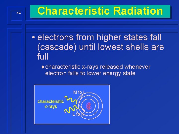 ** Characteristic Radiation • electrons from higher states fall (cascade) until lowest shells are