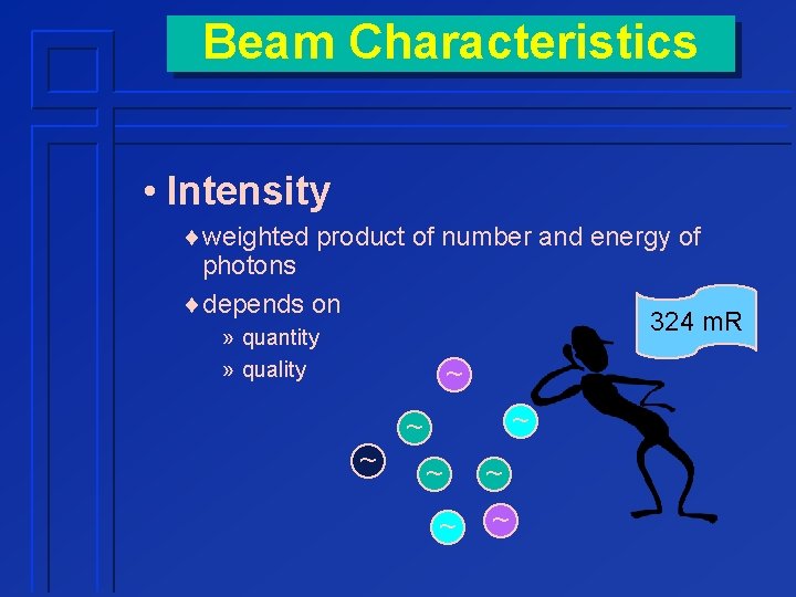 Beam Characteristics • Intensity ¨weighted product of number and energy of photons ¨depends on