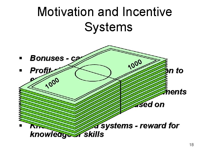 Motivation and Incentive Systems § § Bonuses - cash or stock options 0 00 Motivation and Incentive Systems § § Bonuses - cash or stock options 0 00