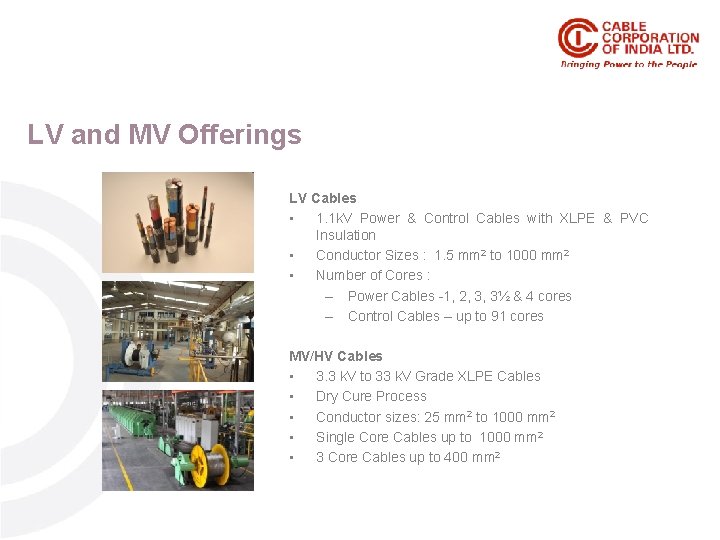 LV and MV Offerings LV Cables • 1. 1 k. V Power & Control