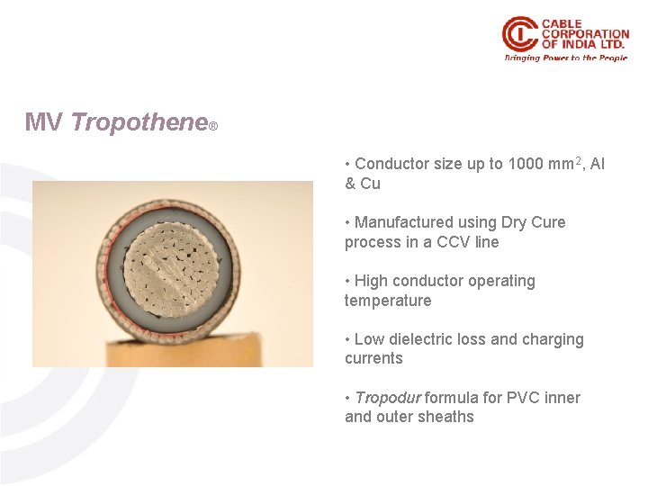 Product Range MV Tropothene® LT - PVC • Conductor size up to 1000 mm