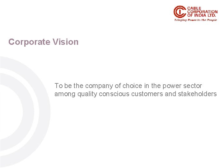 Corporate. Vision To be the company of choice in the power sector among quality