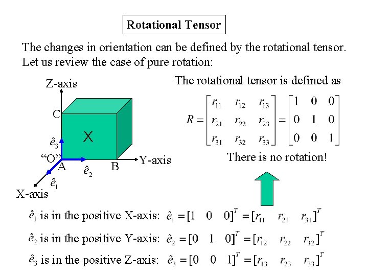 Rotational Tensor The changes in orientation can be defined by the rotational tensor. Let