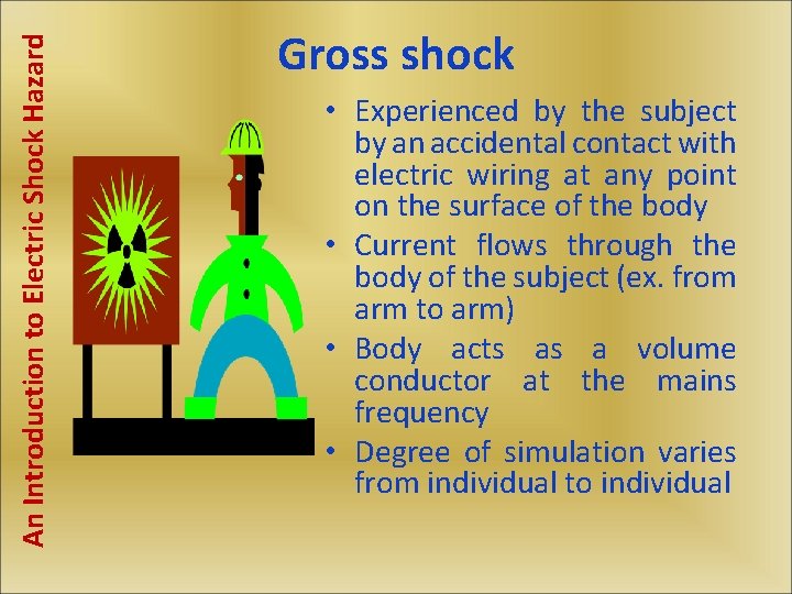 An Introduction to Electric Shock Hazard Gross shock • Experienced by the subject by