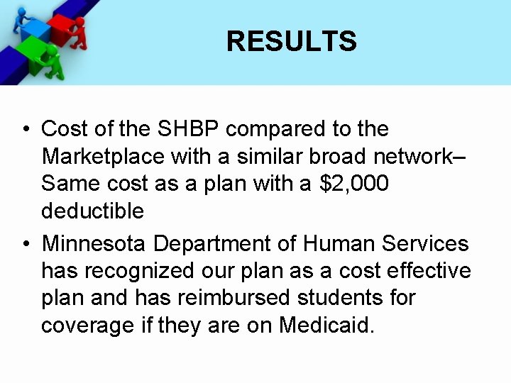 RESULTS • Cost of the SHBP compared to the Marketplace with a similar broad