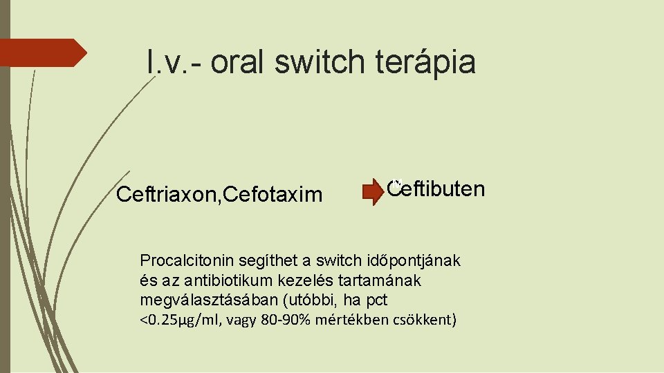 I. v. - oral switch terápia Ceftriaxon, Cefotaxim Ceftibuten M Procalcitonin segíthet a switch