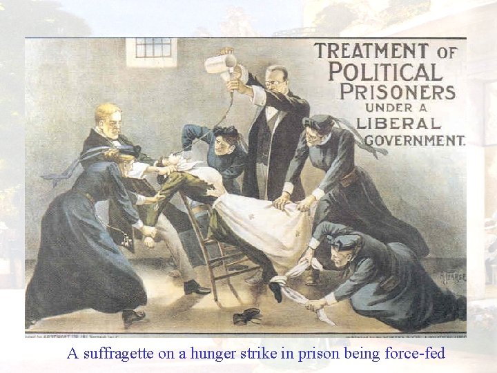 A suffragette on a hunger strike in prison being force-fed 
