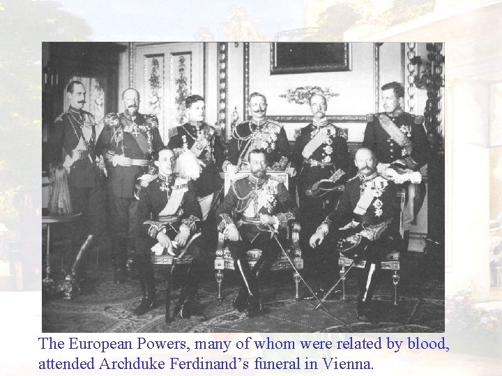 The European Powers, many of whom were related by blood, attended Archduke Ferdinand’s funeral