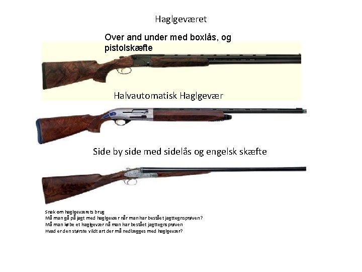 Haglgeværet Over and under med boxlås, og pistolskæfte Halvautomatisk Haglgevær Side by side med