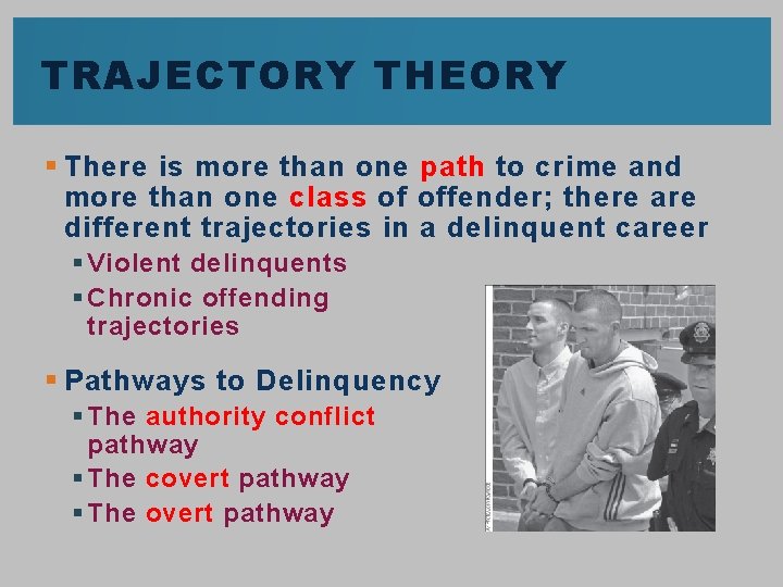 TRAJECTORY THEORY § There is more than one path to crime and more than