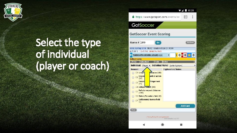 Select the type of individual (player or coach) 
