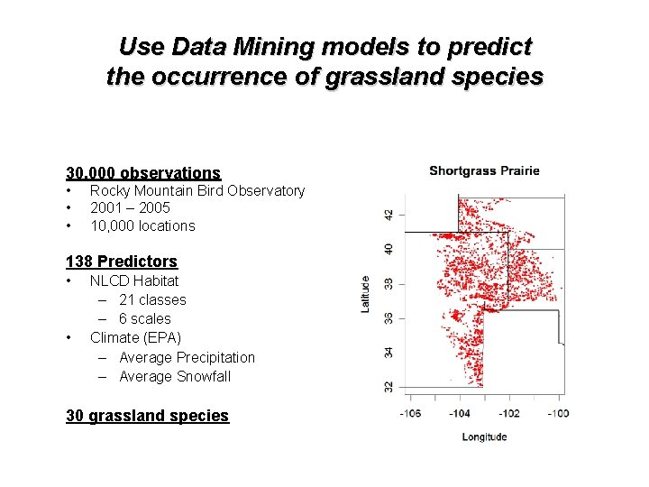 Use Data Mining models to predict the occurrence of grassland species 30, 000 observations Use Data Mining models to predict the occurrence of grassland species 30, 000 observations