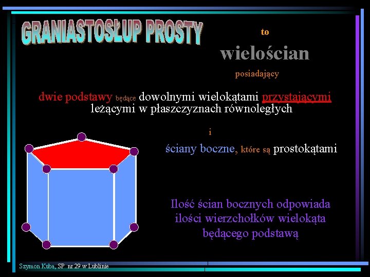 to wielościan posiadający dwie podstawy będące dowolnymi wielokątami przystającymi leżącymi w płaszczyznach równoległych i
