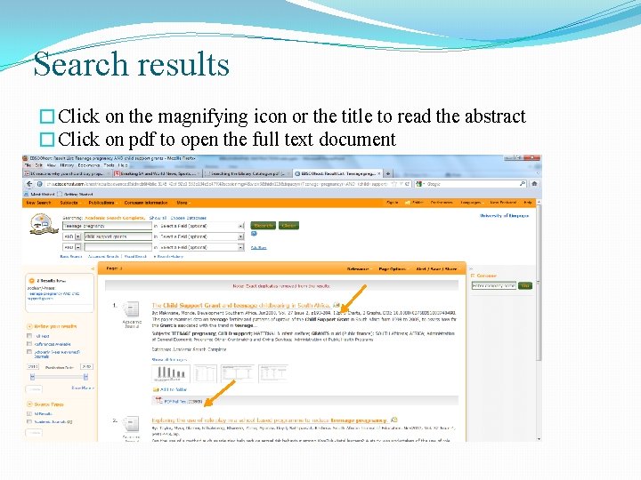 Search results �Click on the magnifying icon or the title to read the abstract