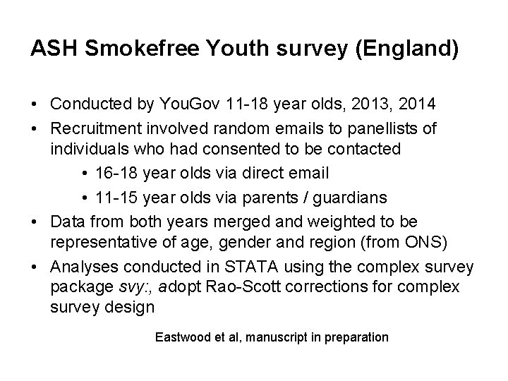 ASH Smokefree Youth survey (England) • Conducted by You. Gov 11 -18 year olds,