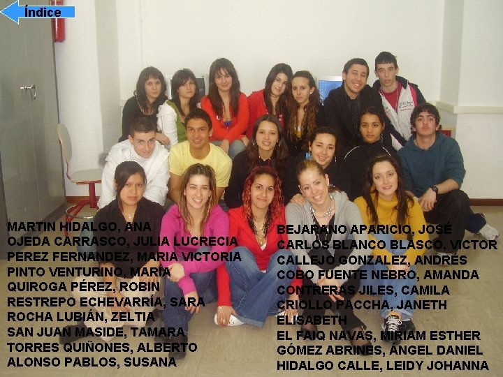 Índice MARTIN HIDALGO, ANA OJEDA CARRASCO, JULIA LUCRECIA PEREZ FERNANDEZ, MARIA VICTORIA PINTO VENTURINO,