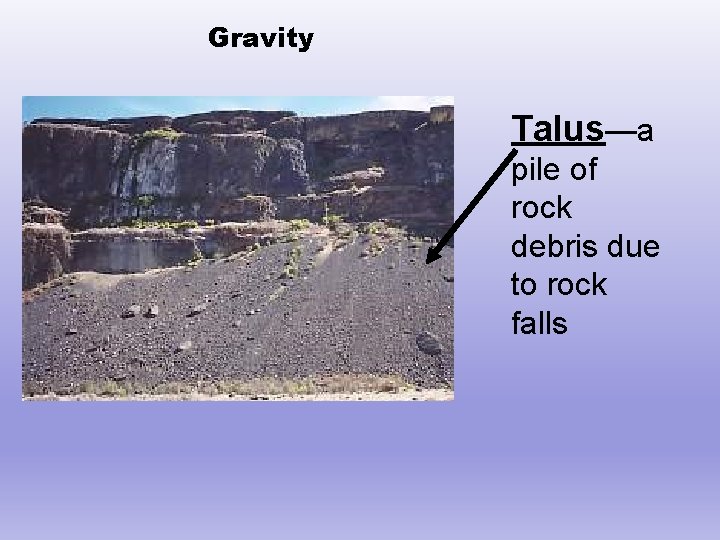 Gravity Talus—a pile of rock debris due to rock falls 