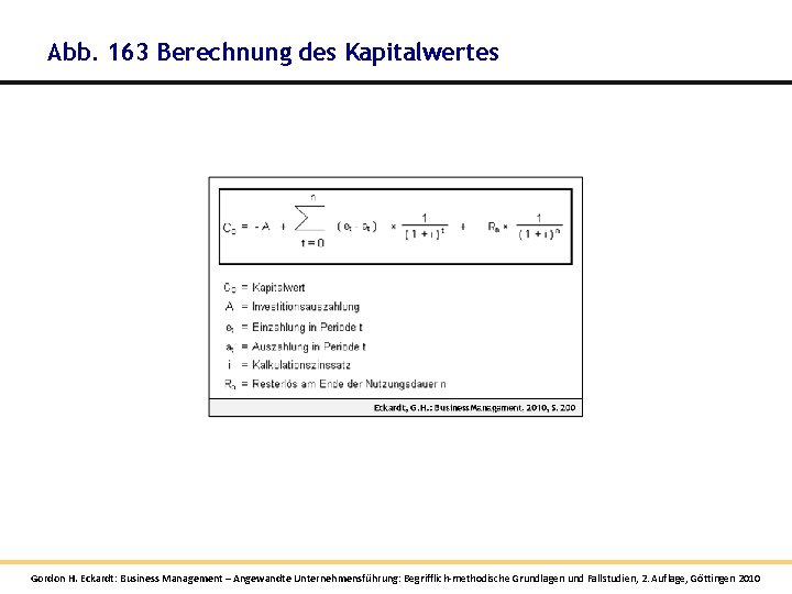 Abb. 163 Berechnung des Kapitalwertes Gordon H. Eckardt: Business Management – Angewandte Unternehmensführung: Begrifflich-methodische Abb. 163 Berechnung des Kapitalwertes Gordon H. Eckardt: Business Management – Angewandte Unternehmensführung: Begrifflich-methodische