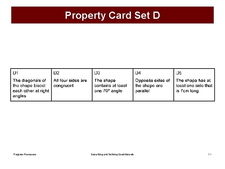 Property Card Set D Projector Resources Describing and Defining Quadrilaterals P-9 