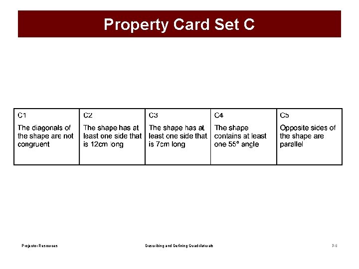 Property Card Set C Projector Resources Describing and Defining Quadrilaterals P-8 