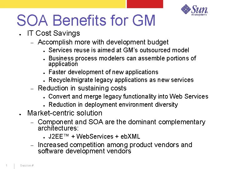 SOA Benefits for GM ● IT Cost Savings – Accomplish more with development budget