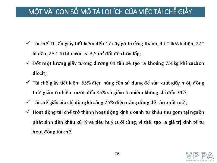 MỘT VÀI CON SỐ MÔ TẢ LỢI ÍCH CỦA VIỆC TÁI CHẾ GIẤY ü